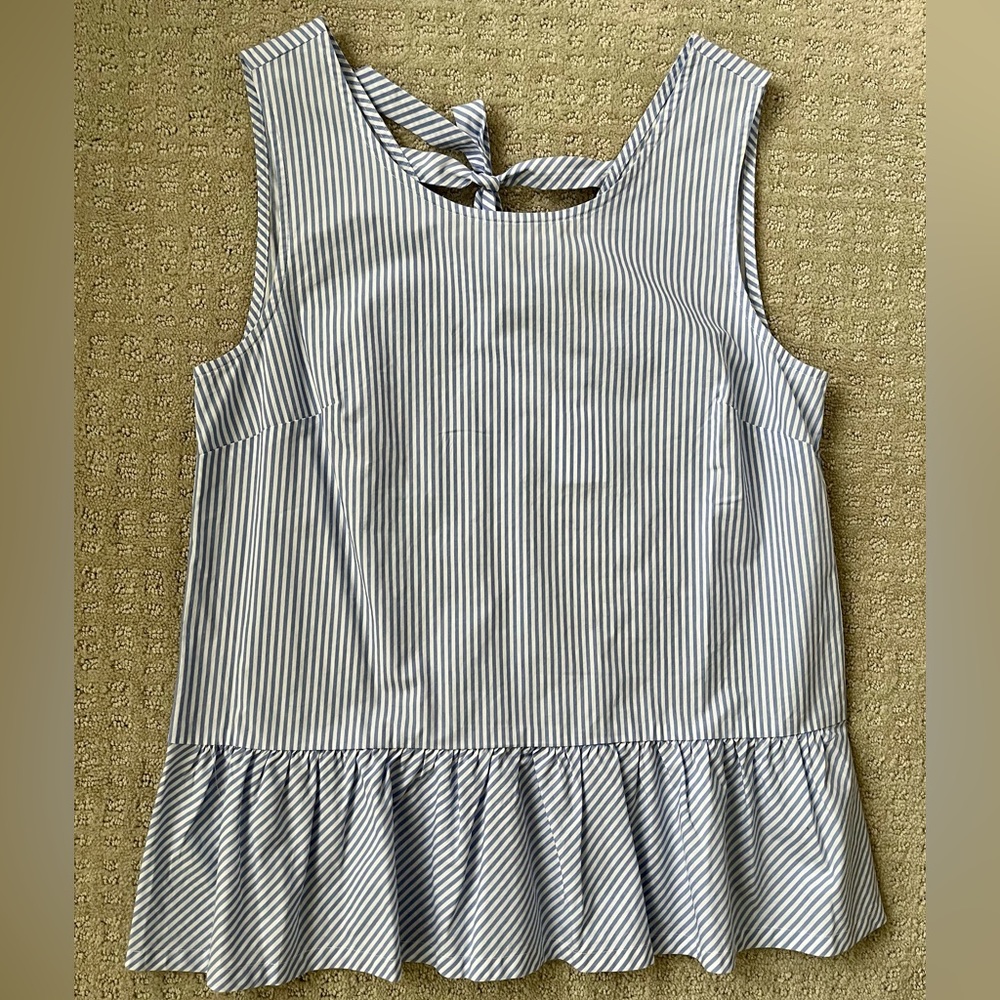 J. Crew Striped Light Blue and White Sleeveless Peplum Top (NWT)